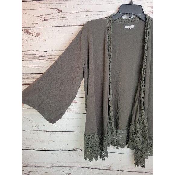 Maurices Green Open Front Crochet Trim 3/4 Sleeve Kimono Top Women's Size XL - Picture 2 of 10